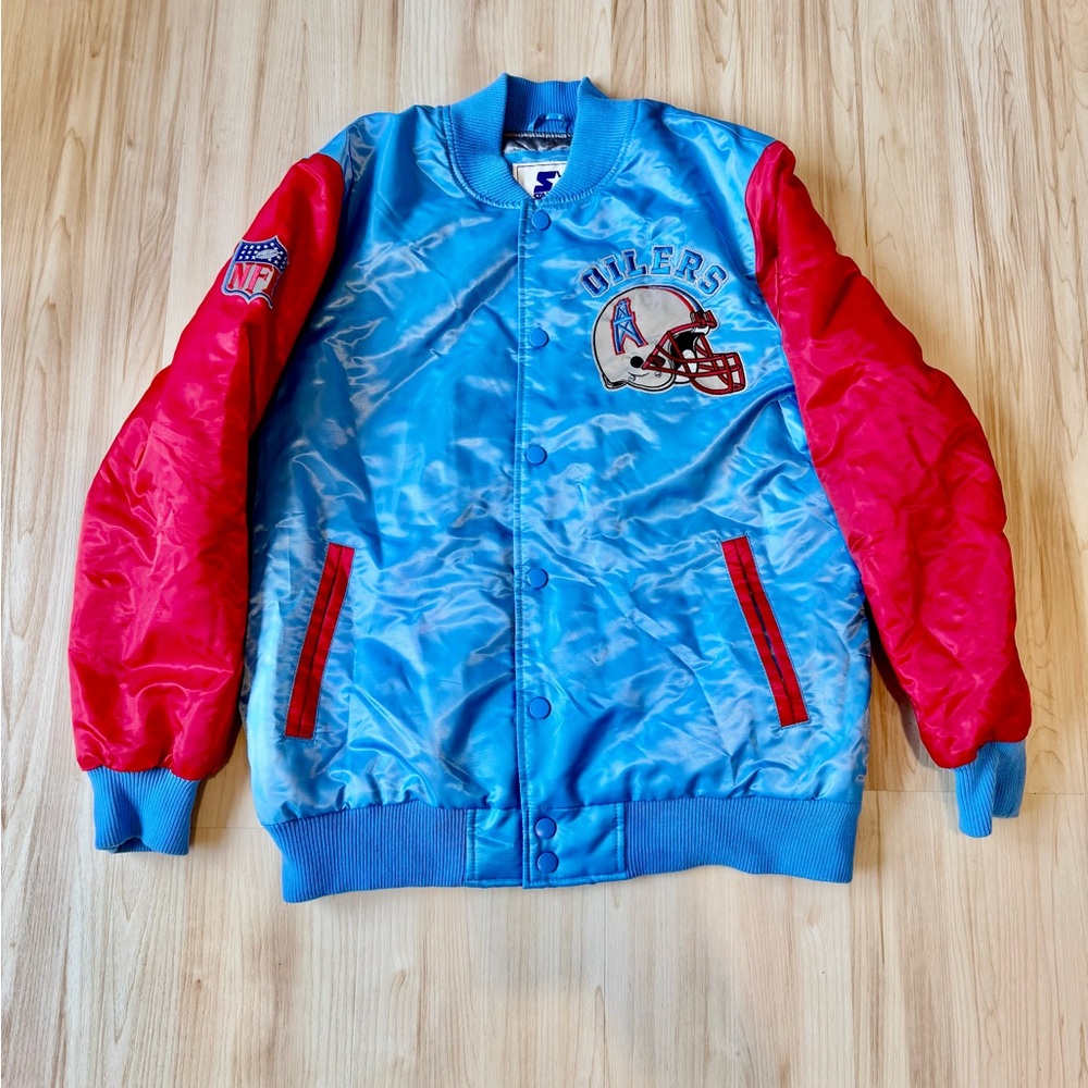 Starter Houston Oilers Satin Varsity Jacket NFL Size L Like New